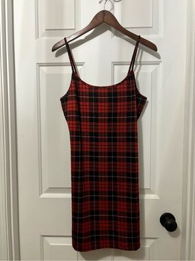 Derek Heart Red & Black Plaid Spaghetti Strap Slip Dress